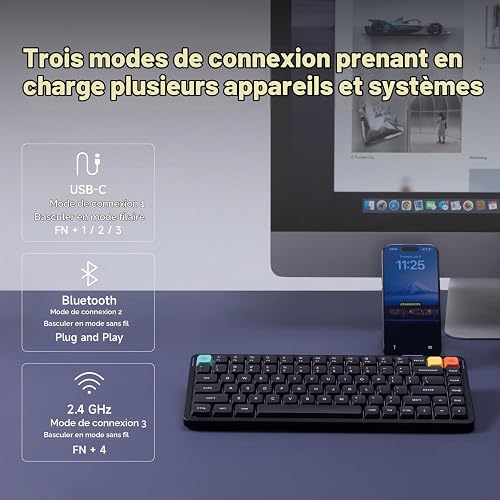 nuphy Air75 V3 Clavier mécanique sans fil avec changement de switch à chaud, clavier mécanique 75 % à profil bas avec molette, clavier de jeu compatible Bluetooth/2,4 GHz/USB-C, disposition QWERTY US - 2