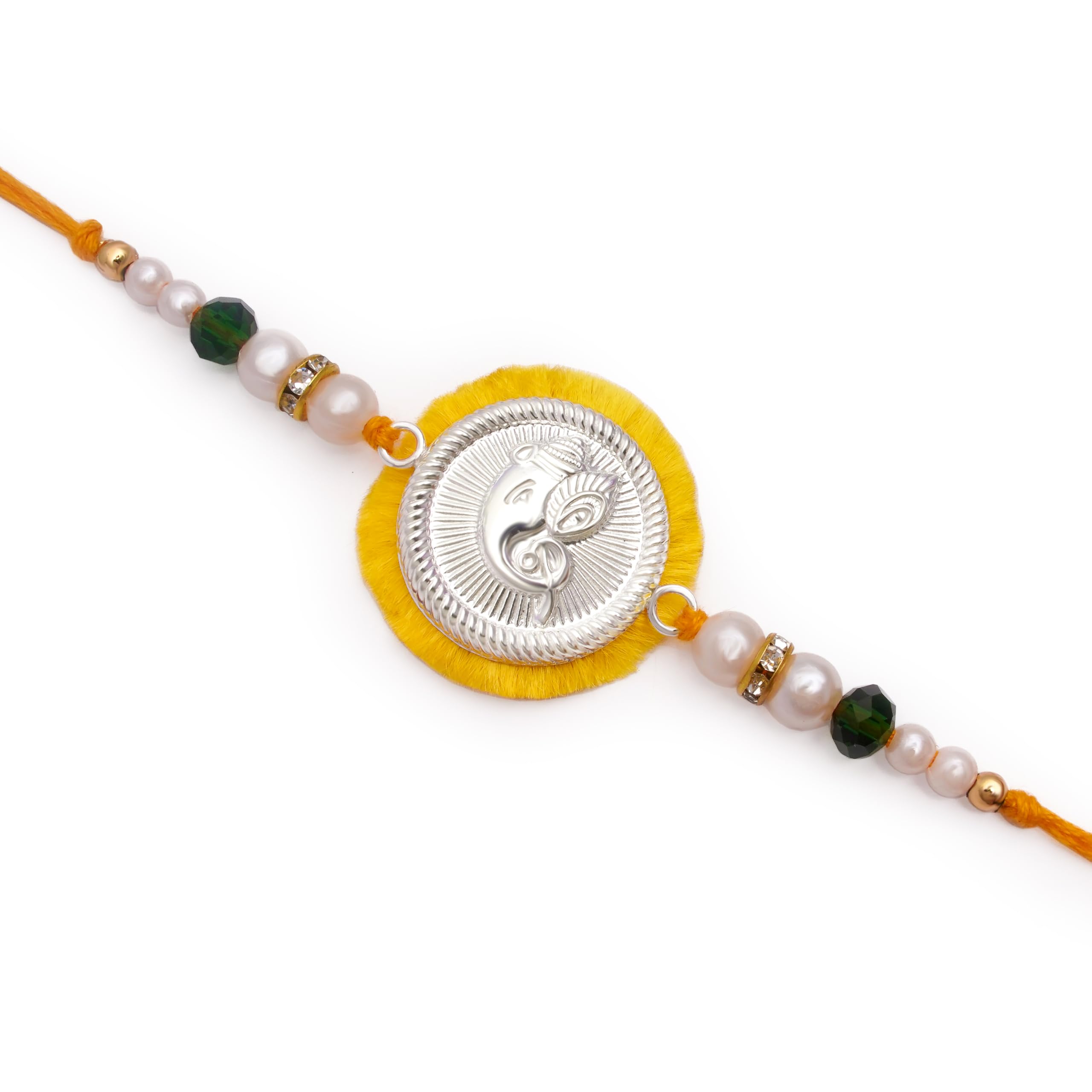 Milan Jewellers (0133) BIS HALLMARKED 99.5% Fine Silver Certified GANESHA RAKHI (Yellow)-image-12