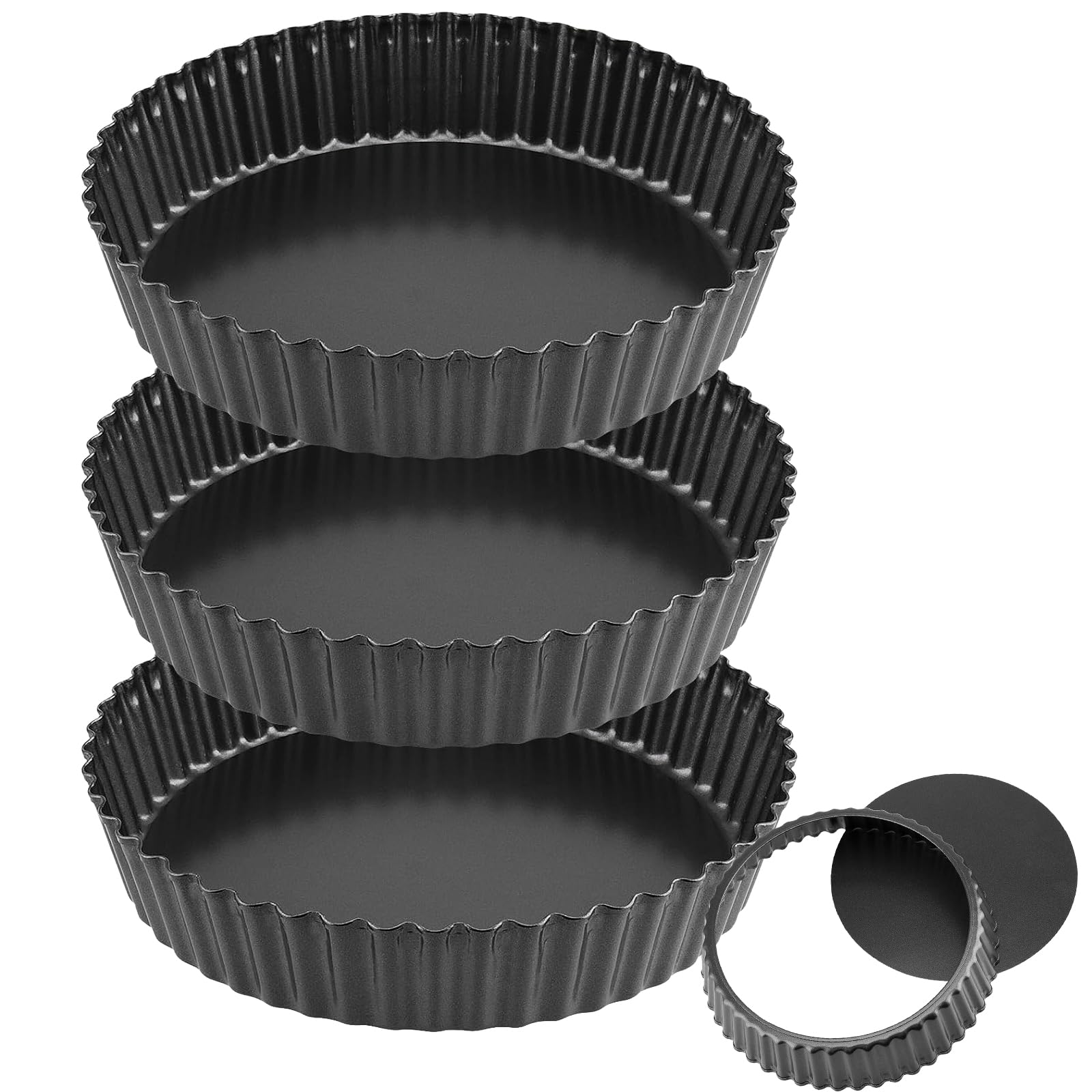 MOUYAT Confezione da 3 teglie per quiche da 25,4 cm, profondità 26 cm, con fondo sciolto, rotonde antiaderenti, per torte, torta, torta