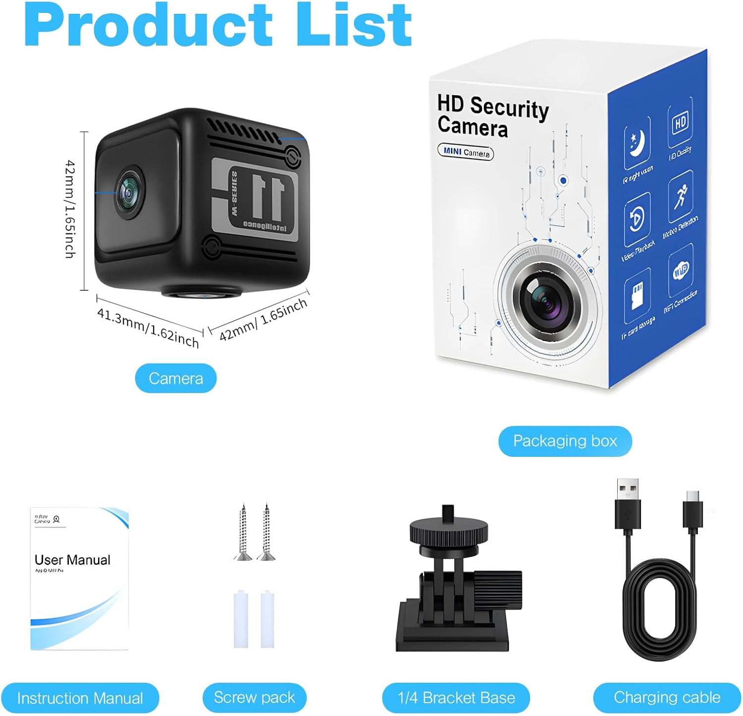 Spy Camera Hidden Camera, 4K Mini Cameras with Motion Detection, for Nanny Cam Wireless Surveillance for Indoor Home and Office Black