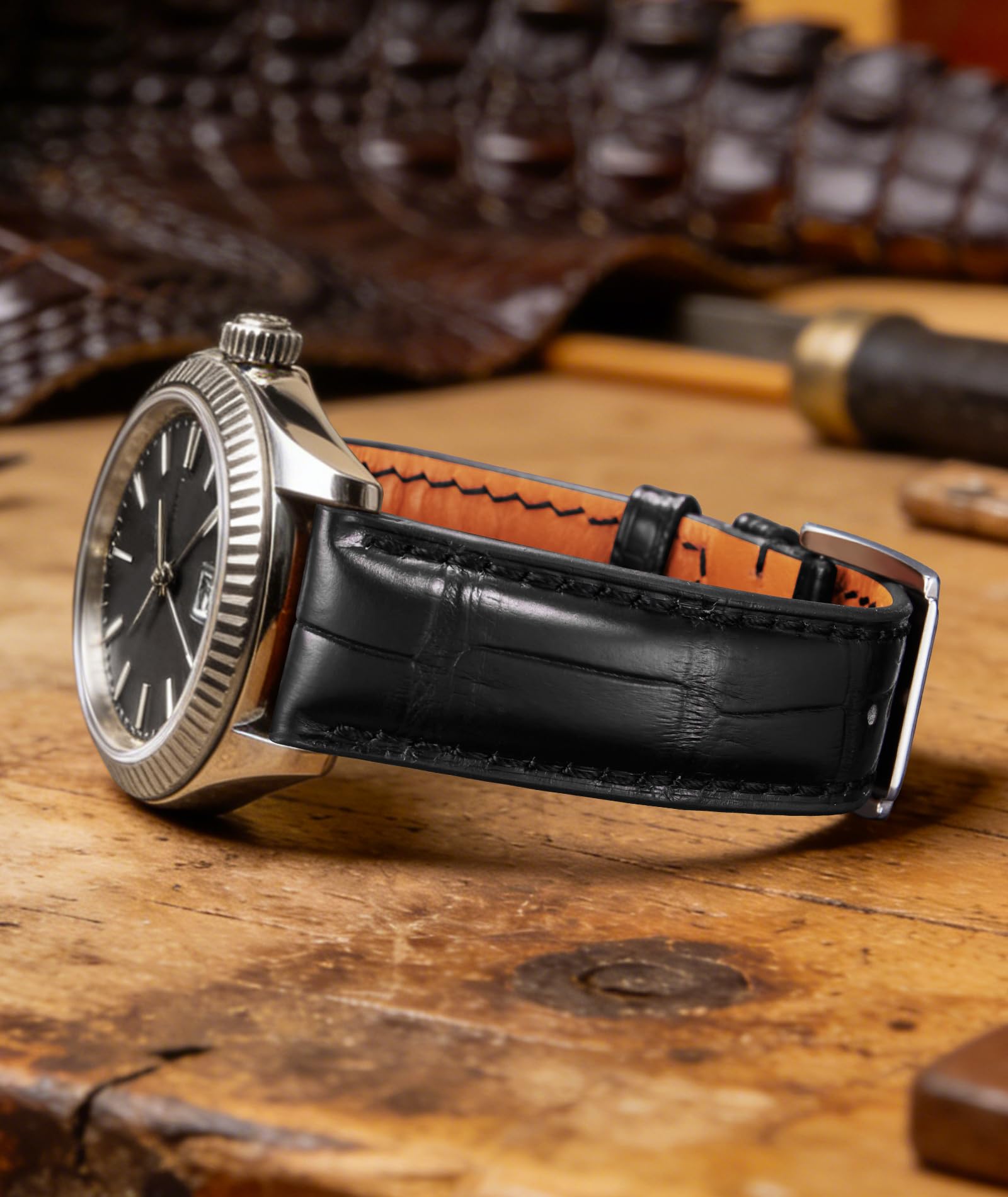 BINLUN Cinturino in Coccodrillo Pelle 12-24mm, Cinturini Orologio in Alligatore per Uomo Donne Cinturino Cuoio