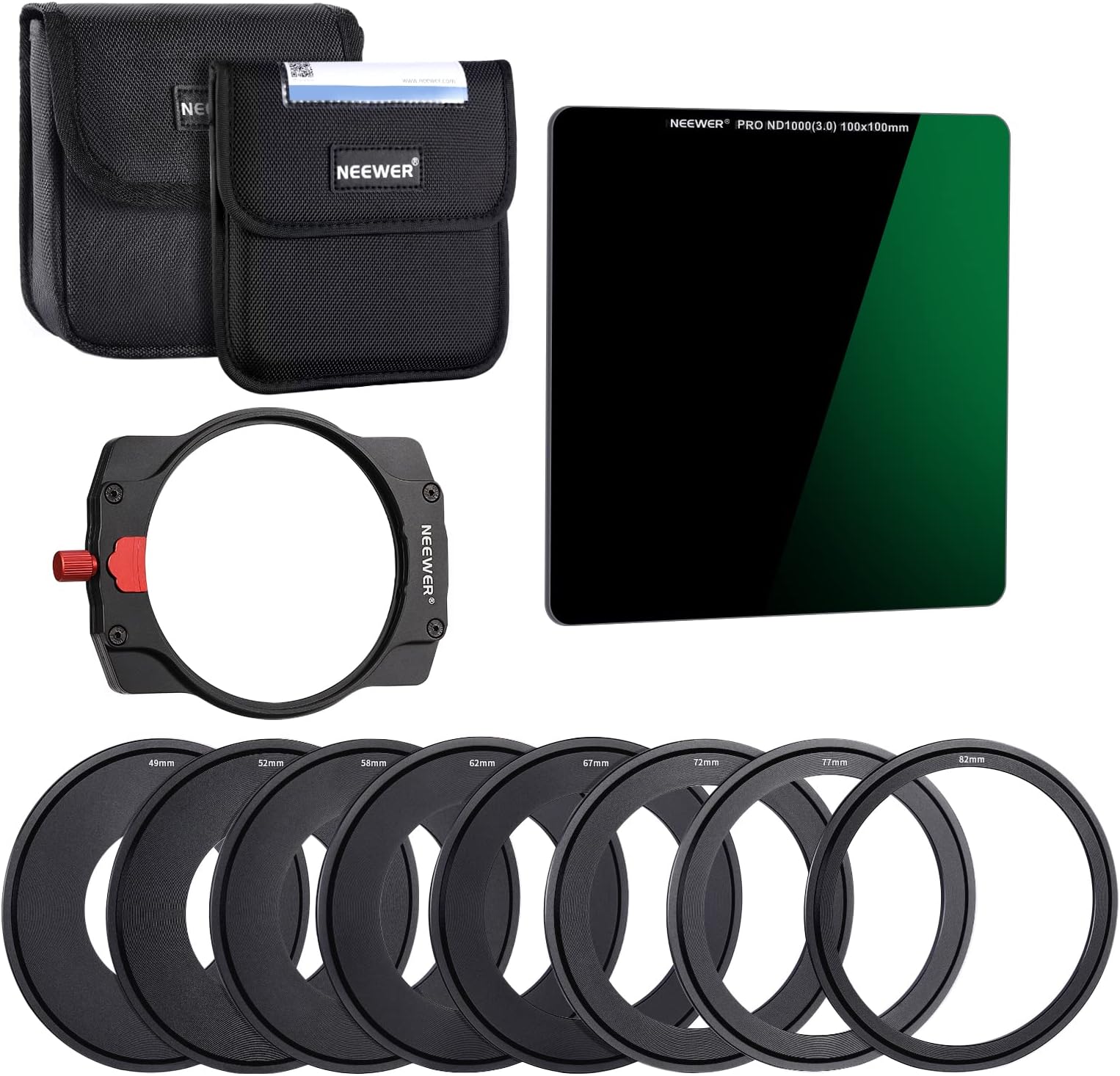 NEEWER Square ND1000 Filter Kit with 10 Stops, Holder, Adapter Rings, Multi-Resistant Nano Coatings, Compatible with Canon, Nikon Lens