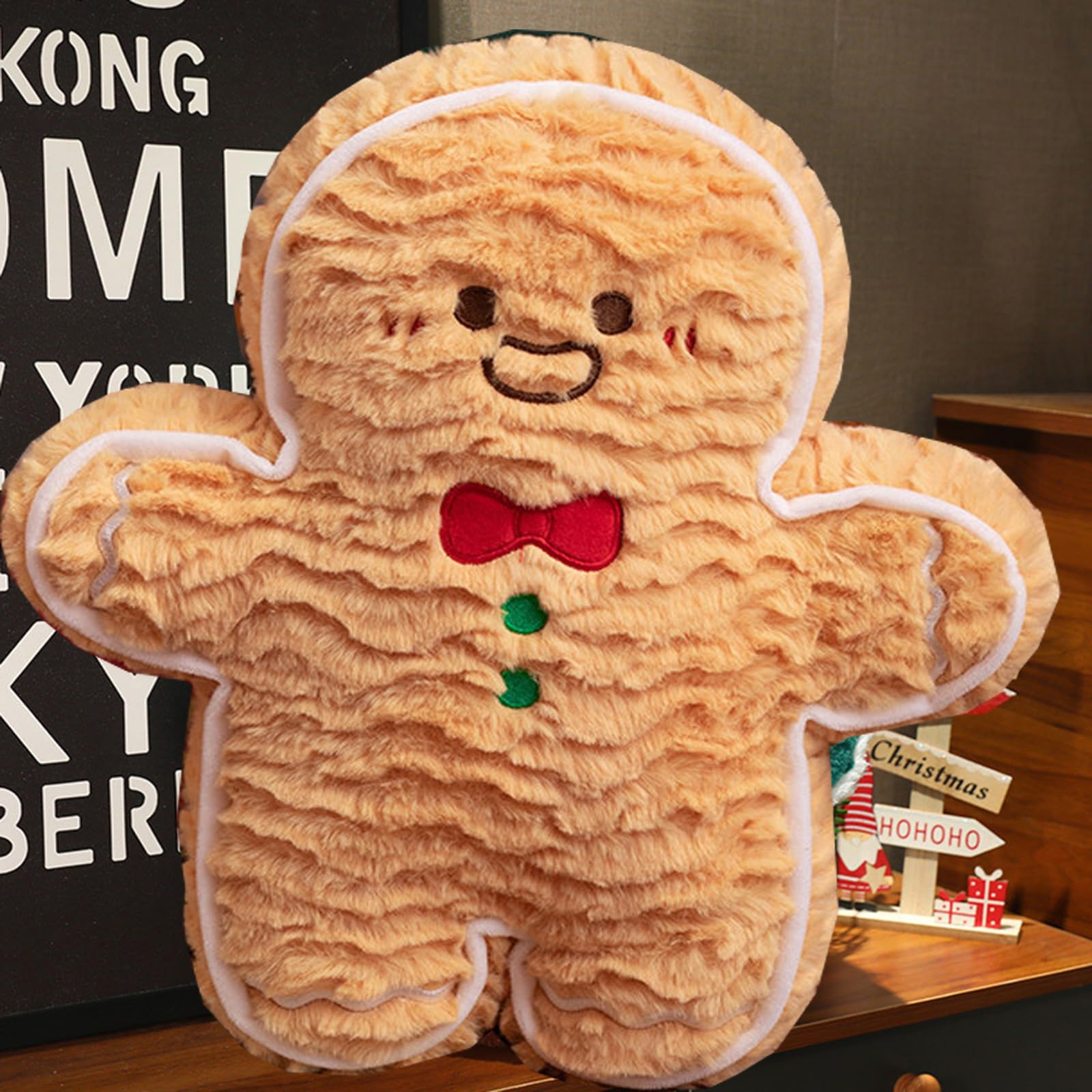 Eoieov Lovely Gingerbread Man Pillow Teddy Fleece Sofa Cushion Cute Anime Gingerbread Shaped Pillow 11.8 Inches Stuffed Christmas Throw Pillow as