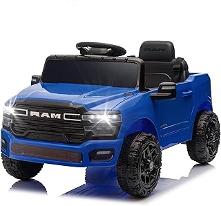 12V Licensed RAM 3500 Ride on Toy for Kids, Toddler Ride on Truck with Parent Remote Control, 2WD, Rear Shock Suspension, LED, Bluetooth, 3 Point Safety Belt, Electric Car for Kids (Bule)