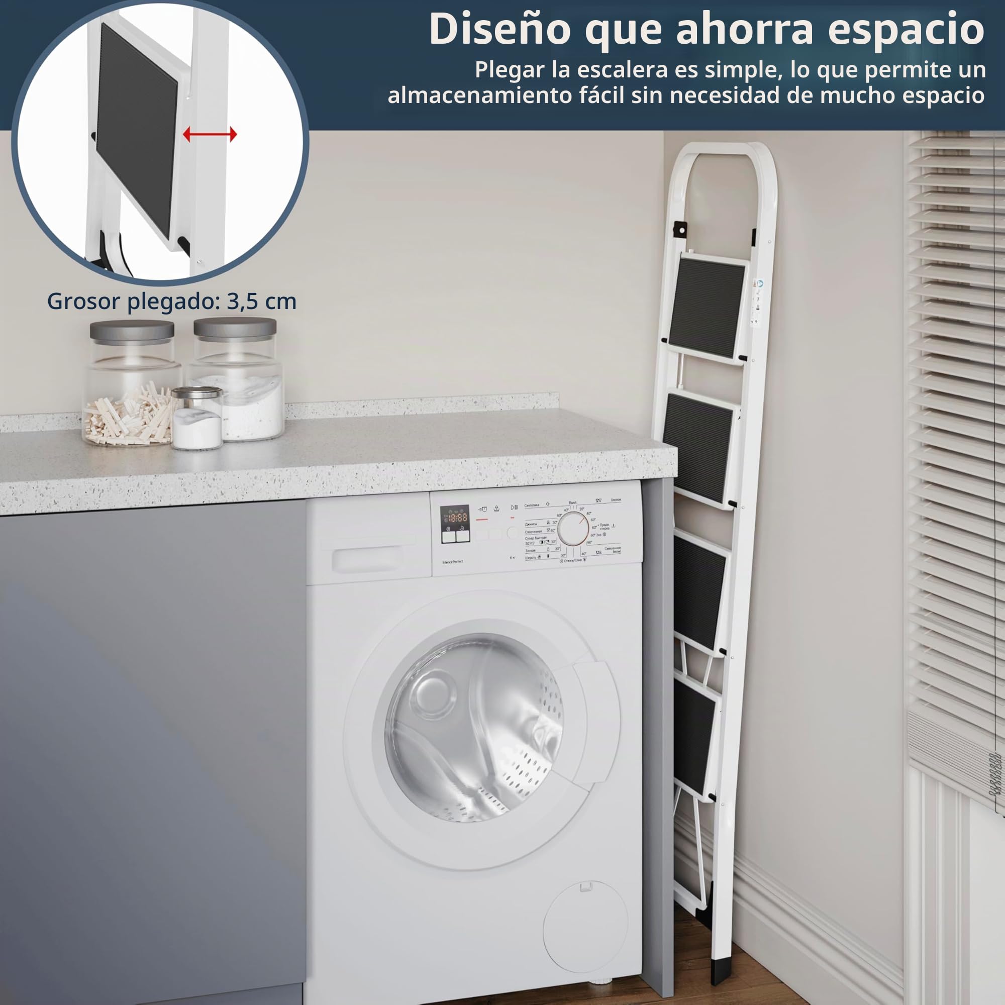 Home Vida Escalera de 4 peldaños, acero resistente, plegable, portátil con alfombrilla antideslizante