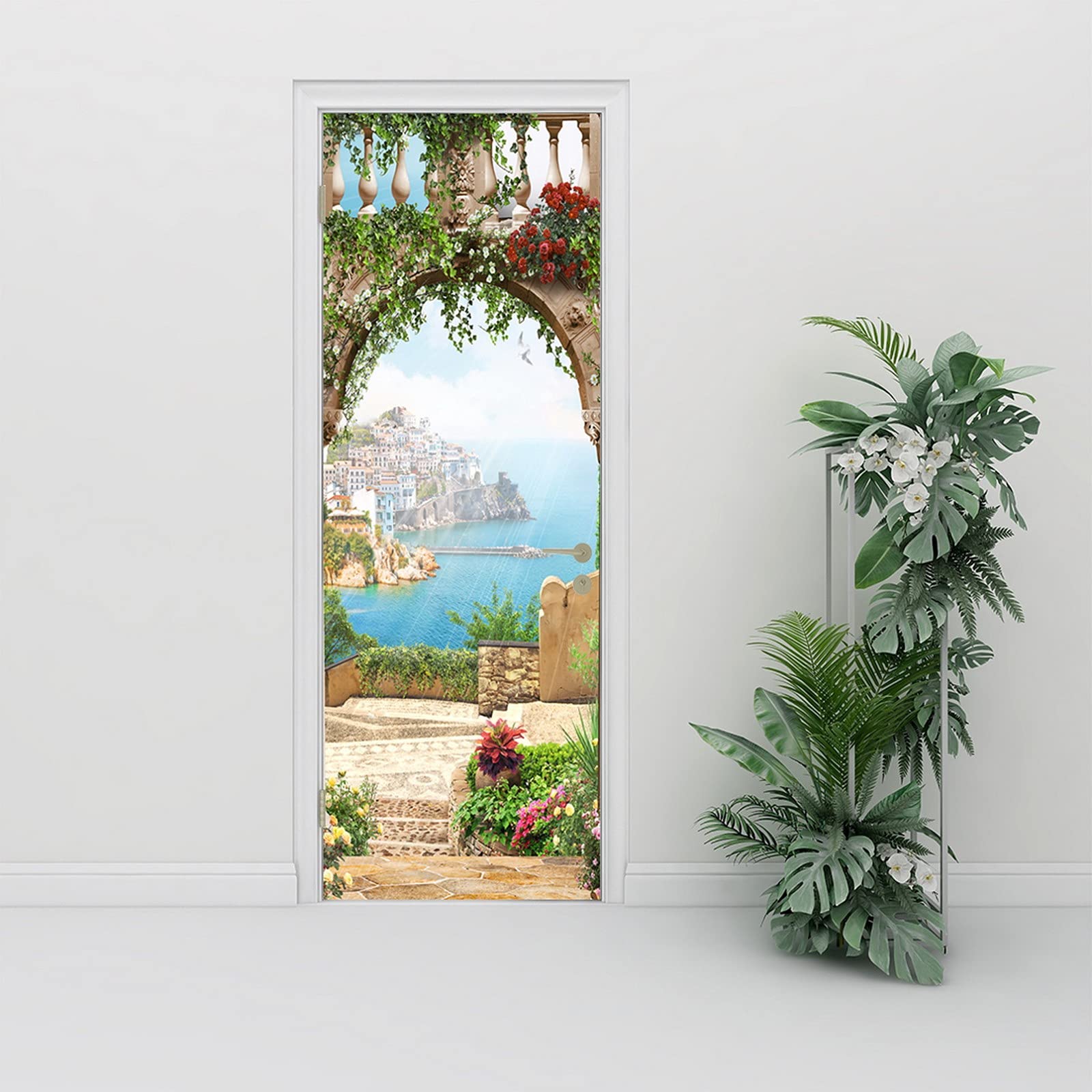 A.Monamour Selbstklebende Türtapete Mit Magnolienblüten – 77x200 Cm, 3D-Effekt, Abnehmbar & Wasserfest