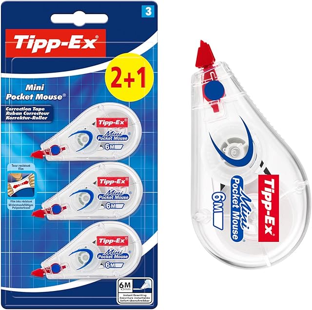 Bic Tipp-Ex Mini Pocket Mouse Correction Tape Pack of 2 + 1,white