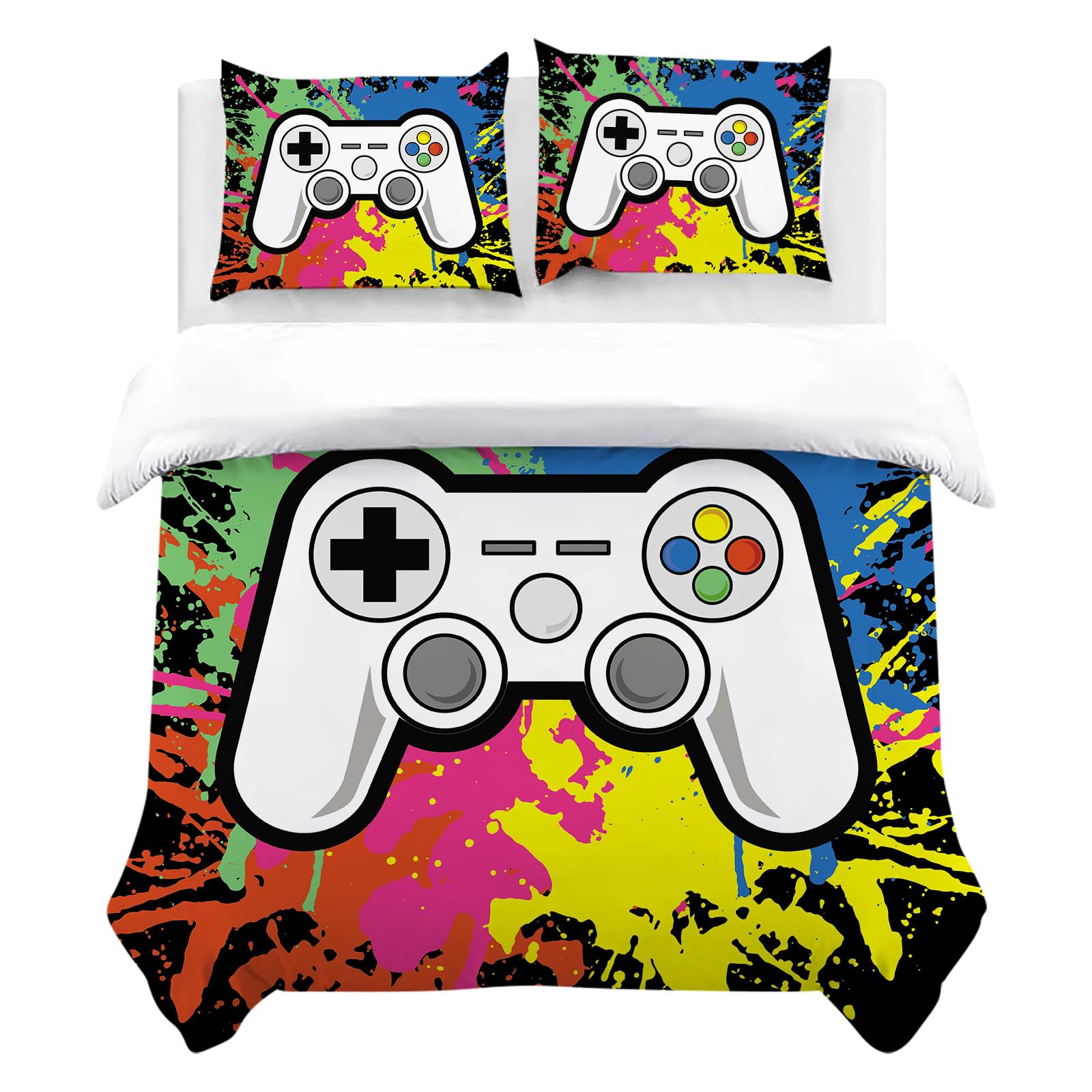 Yasida Gaming Bedding Double Quilt Cover Gamer Bedding Boys Double Duvet Set including Colourful For Teenage/Boy Soft Microfibre Kids Double Duvet Set 200x200 And 2 Pillowcase 50x75 Gaming Bedroom - Image 3
