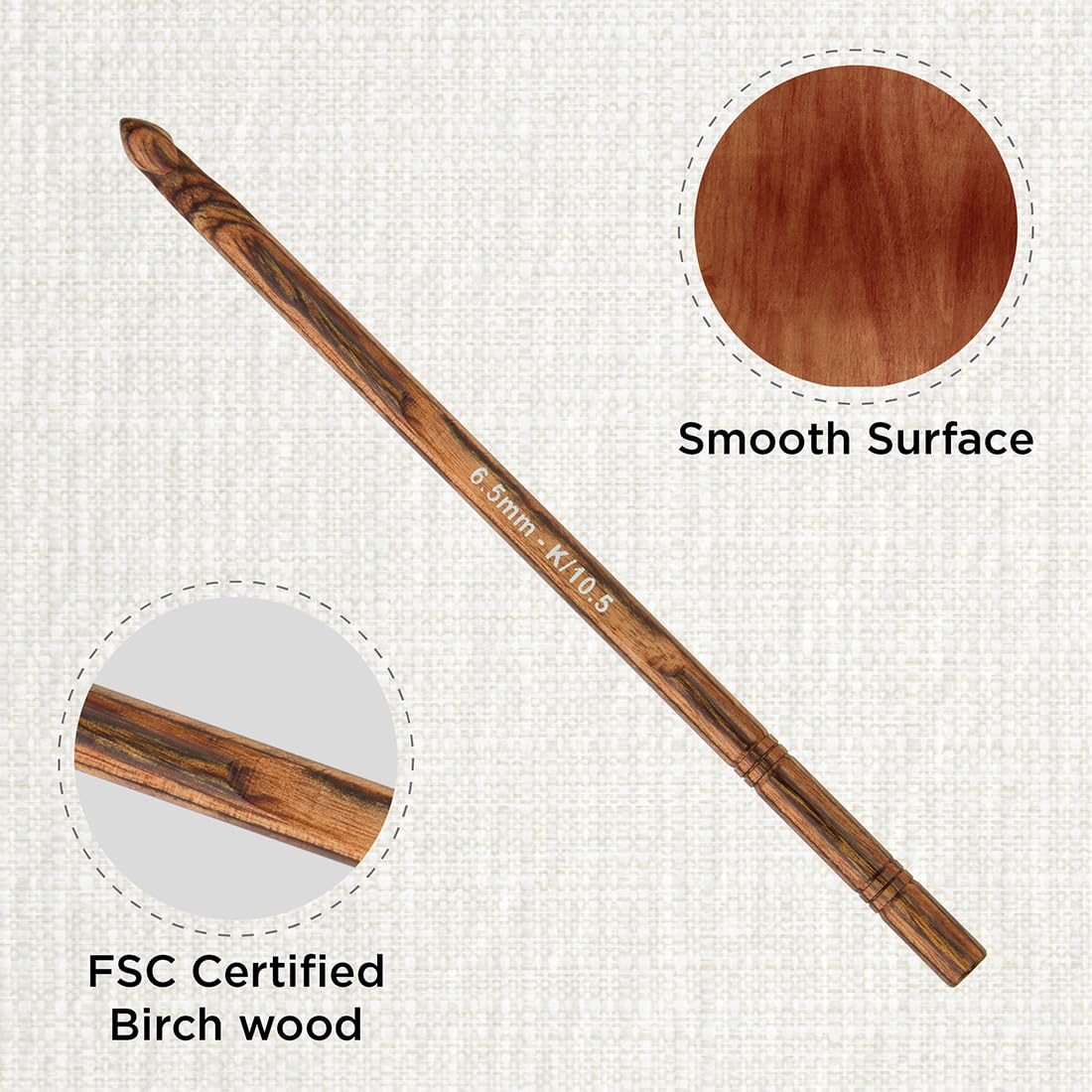 KnitPro Ginger Single Ended Crochet Hook, Brown, 6.50mm - Image 2