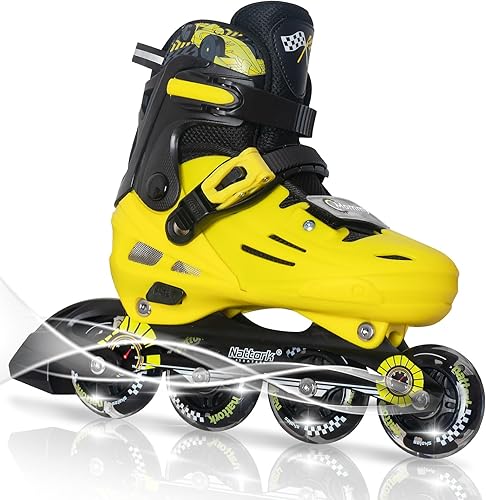 Miniatura 9 de MammyGol Patines en línea para niños y niñas jóvenes, patines ajustables de 4 tallas con ruedas intermitentes de PU, patines en línea agresivos de