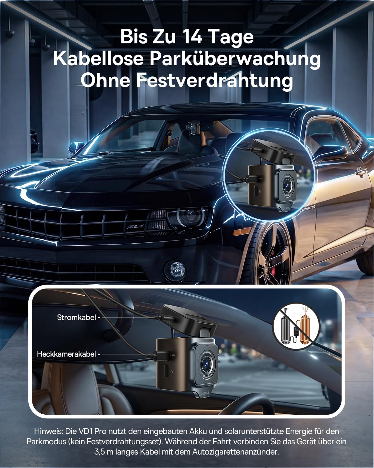 Baseus VD1 Pro Dashcam Auto Vorne Hinten 4K/1080P | Solar-Unterstütztem Akku-Parkmodus, STARVIS Nachtsicht Parküberwachung, 5GHz WLAN, GPS, Weitwinkel, Kostenlose 64GB Karte
