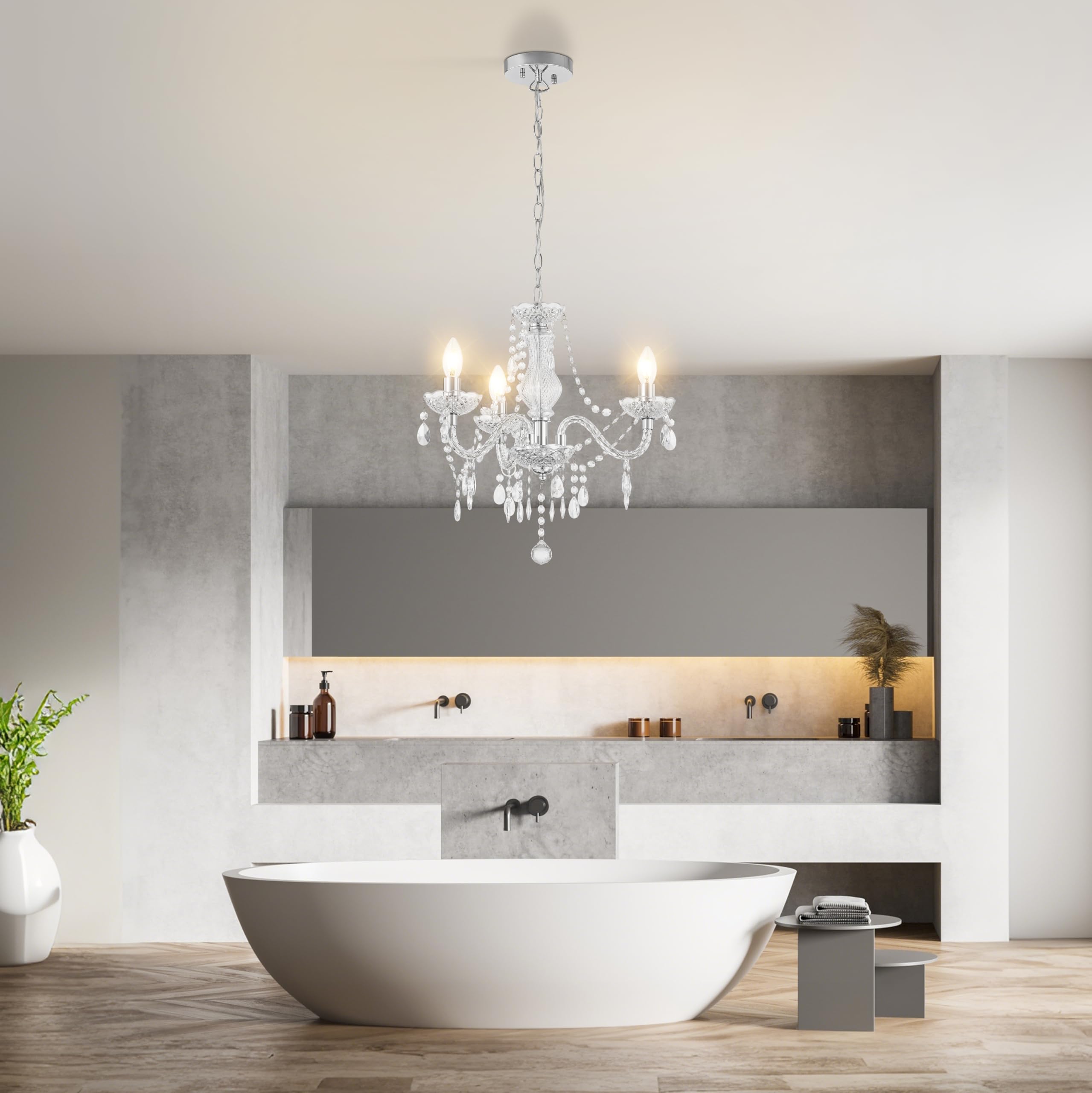 GyroVu Kronleuchter für Wohnzimmer, 3 Flammige Mini Acryl Hängeleuchte mit Verstellbarer Kette, Klare Deckenleuchte für Esszimmer, Wohnzimmer, Schlafzimmer