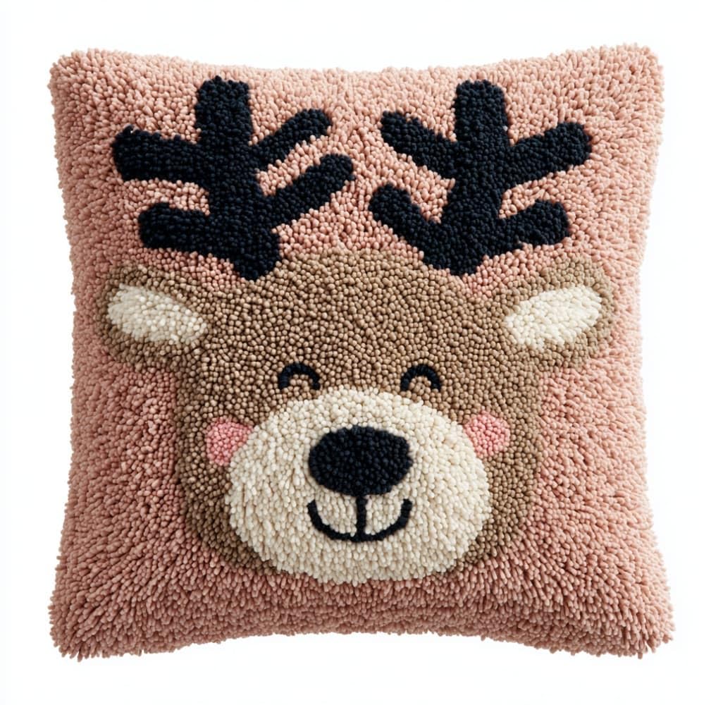 AxiangziK Latch Hook Pillow Kits for Beginners,Cartoon Deer 43x43cm DIY Crochet Cushion Creative Craft,Ideal for Home Decor and Fun Crafting
