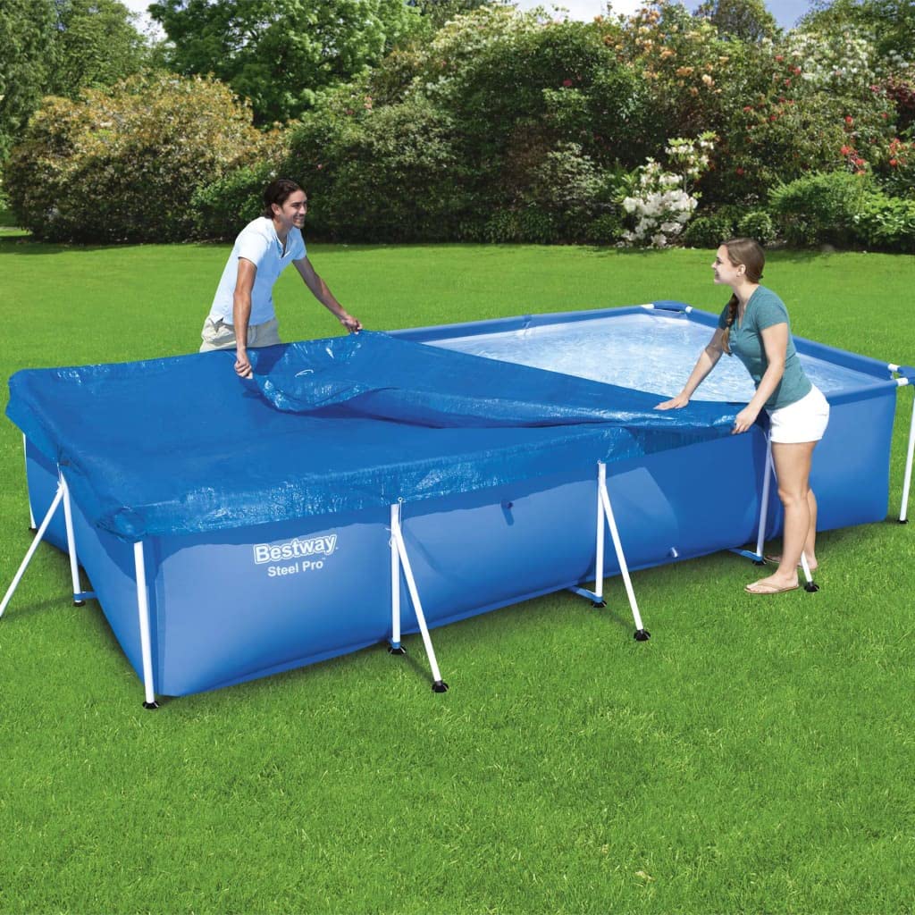 Couverture de Piscine Flowclear Bestway 400x211 cm en PE Bleue avec Trous de Drainage et Cordes de Fixation pour Protection hivernage Piscine Hors Terre Steel Pro