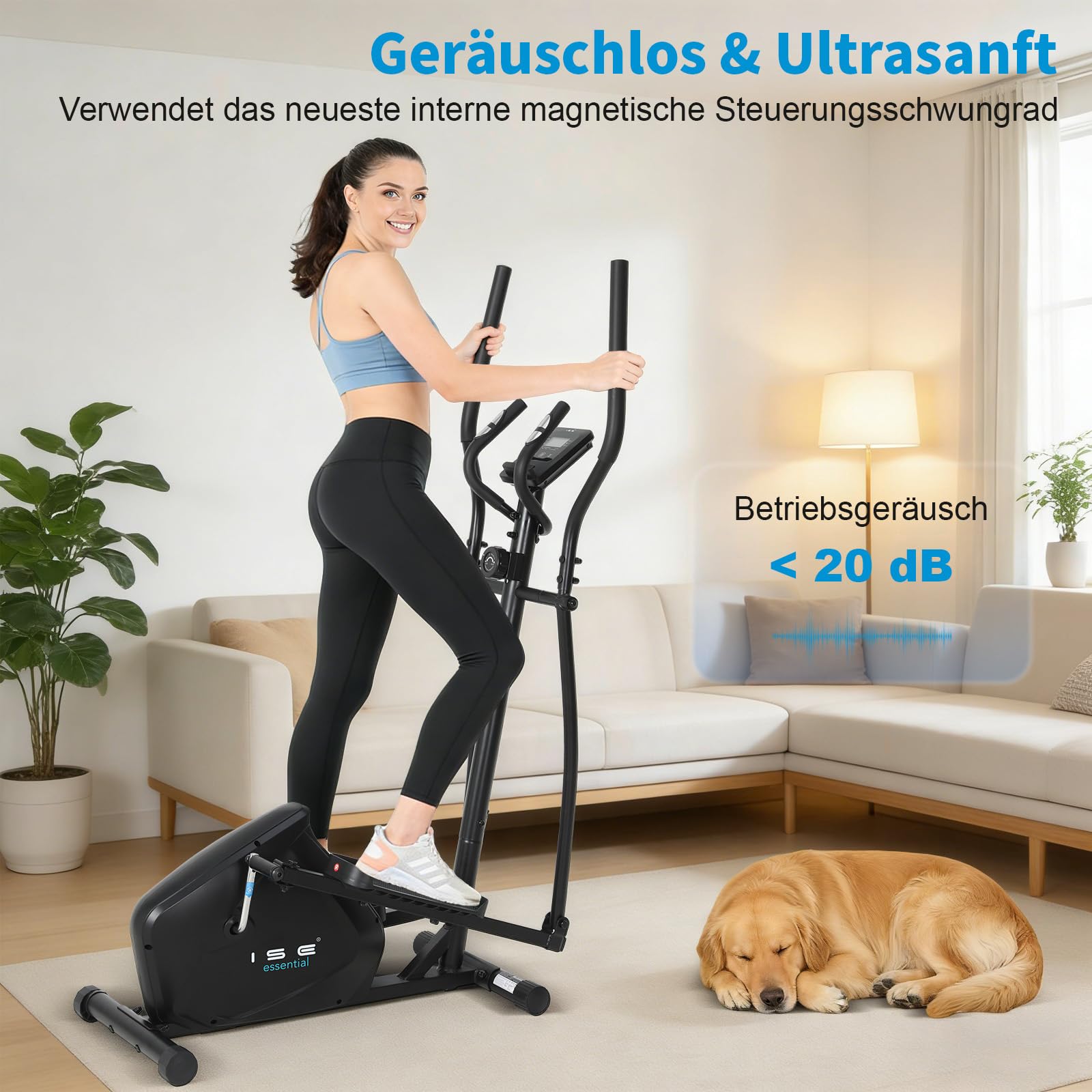 ISE Crosstrainer mit 28 cm Schrittlänge Crosstrainers für Zuhause, Ultraleiser Ellipsentrainer mit 8-stufiger Widerstand Magnetisch Ellipsentrainer,Crosstrainer klappbar mit LCD Monitor, Pulssensoren