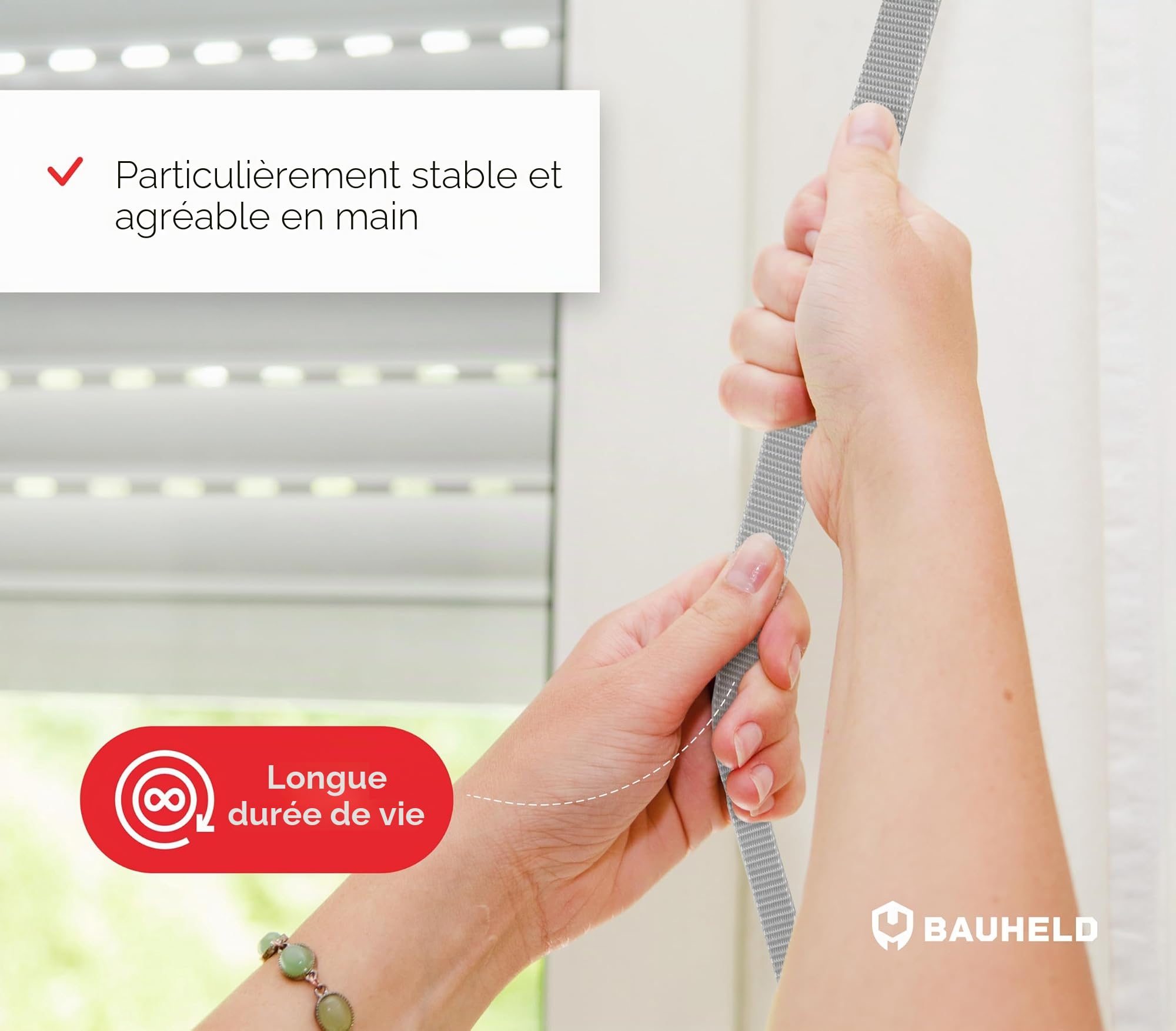 BAUHELD® Sangle de volet roulant de 50 m - 14 mm, 18 mm, 20 mm, 23 mm - Fabriquée en Allemagne - Convient pour volets roulants sur portes et fenêtres - Haute résistance à la déchirure et stabilité UV