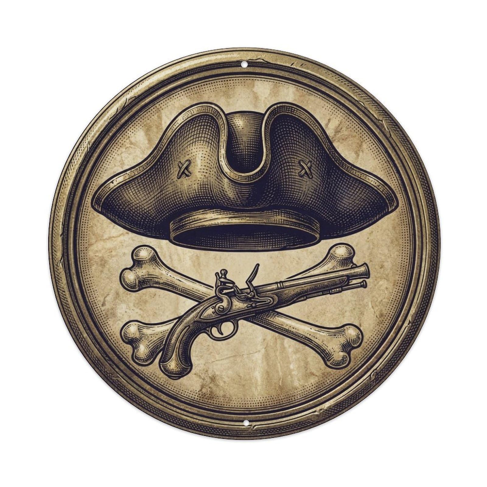Flintlock Tricorn Hat Old Map Emblem Buccaneer Mark Metal Tin Sign