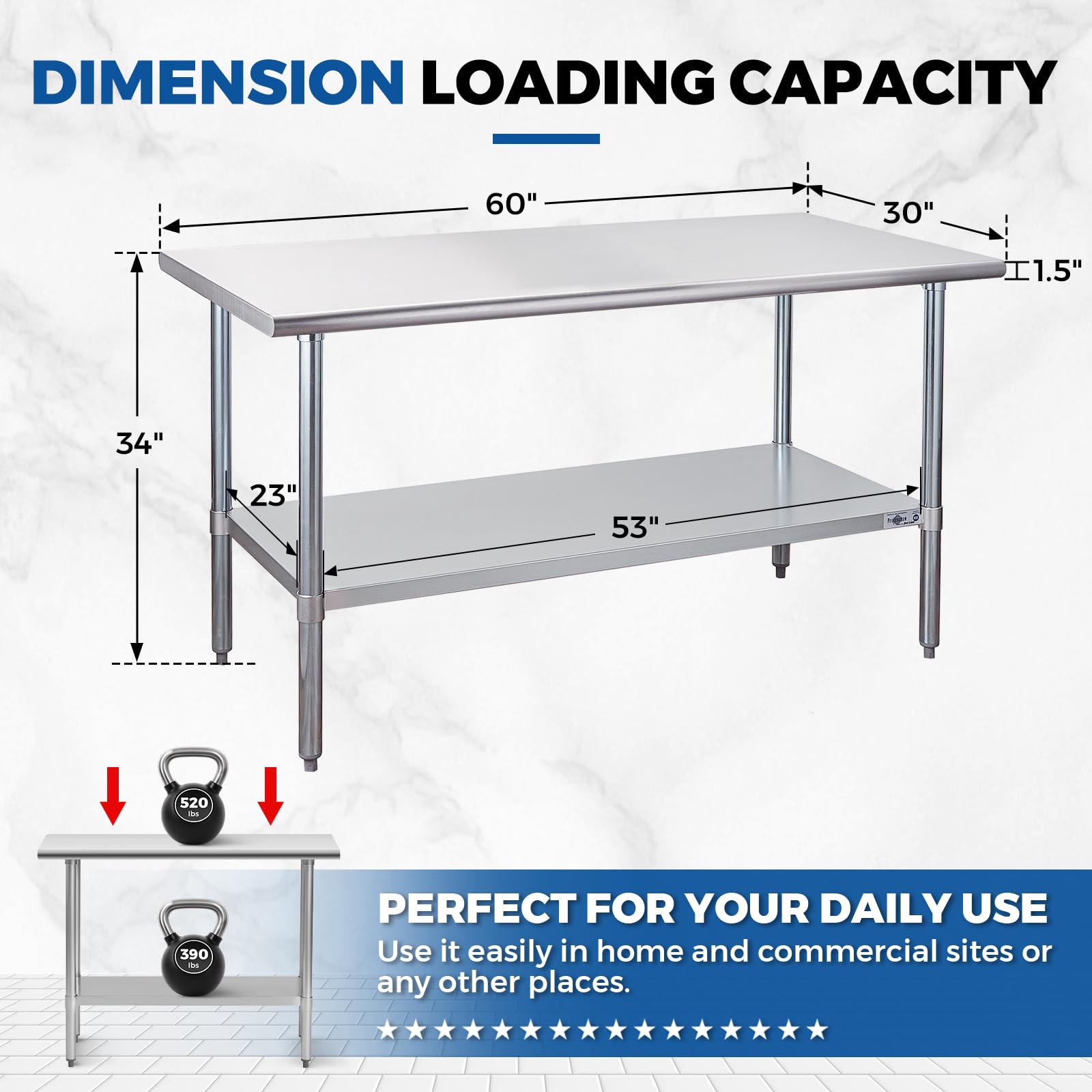 Profeeshaw Mesa de preparación de acero inoxidable NSF Comercial mesa de trabajo con salpicaduras y estante inferior para cocina restaurante