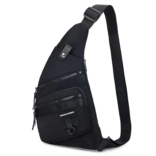 Qidelong Sling Bag Anti-theft Crossbody Chest Shoulder Backpack Women Men, Lightweight Personal Pocket Bag for Hiking Travel (Black)