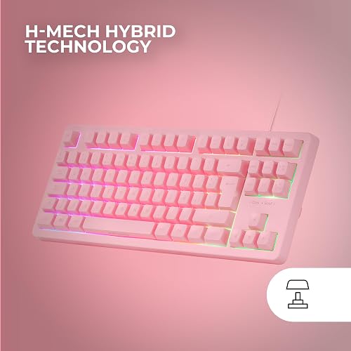 Mars Gaming MK023, Langue Français, Clavier Gaming TKL, Technologie Hybride H-Mech, Éclairage FRGB Rainbow, Anti-ghosting, Compatibilité Universelle, Rose - 3