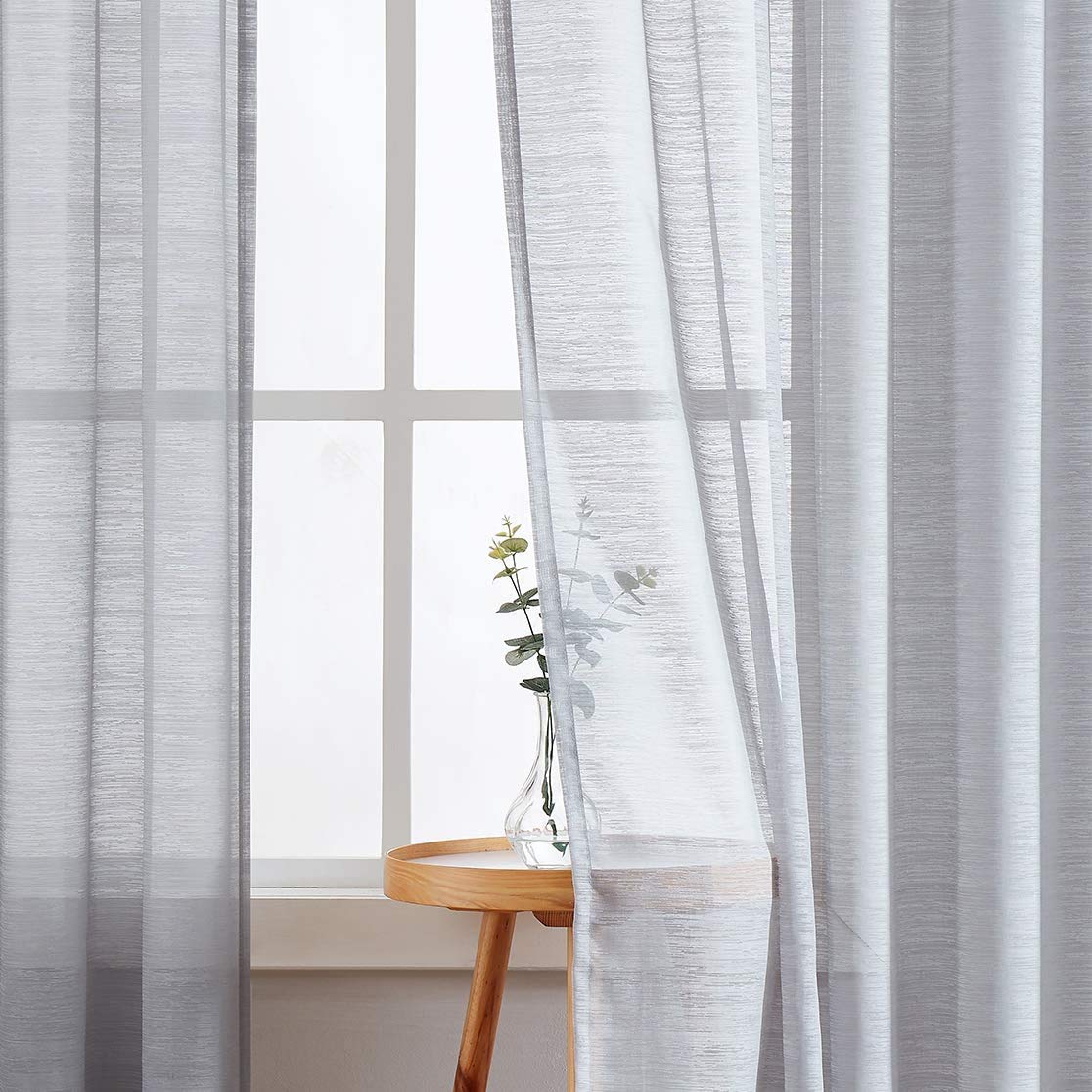 FMFUNCTEX Grey Sheer Curtains 108inch Long for Living Room Outdoor Semi-Sheer Curtain Draperies with Slub Textured