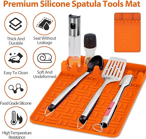 Miniatura 3 de Alfombrilla de silicona para herramientas Blackstone, alfombrilla de espátula con almohadilla de goteo, tapete lateral para parrilla Blackstone de