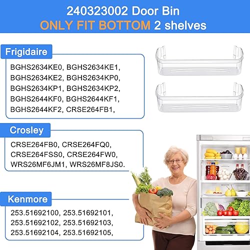 Miniatura 7 de Paquete de 2 estantes para puerta de refrigerador 240323002 para Frigidaire y Kenmore, 2 estantes inferiores en el lado del refrigerador que