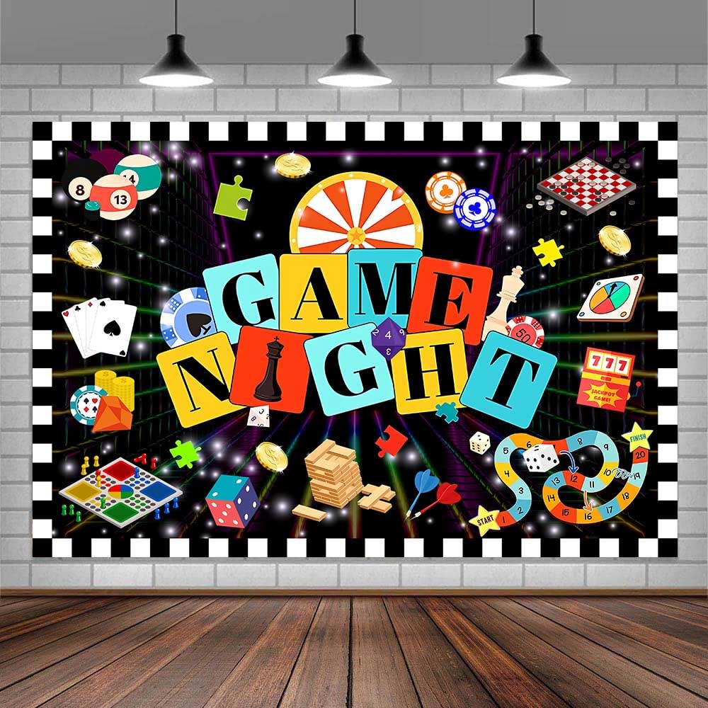 Ine Ive Game Night Backdrop Family Game Night Party Decorations Background Banner 7x5ft Polyester Kids Adults Player Gamble Gaming Theme Birthday