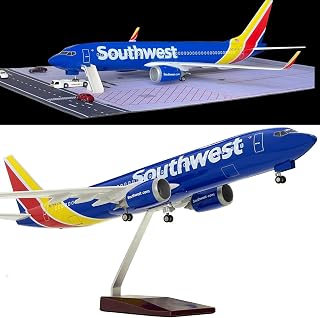 Southwest 737 Model 1/80 Scale Southwest Airlines B737 Model 18 Inches Long with LED Lights and a Large Rubber Airport Mat Ideal Gift and Display