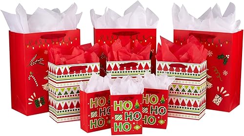 Miniatura 3 de SUNCOLOR Paquete de 9 bolsas de regalo de Navidad de varios tamaños con papel de seda (3 grandes de 13 pulgadas, 3 medianas de 9 pulgadas, 3