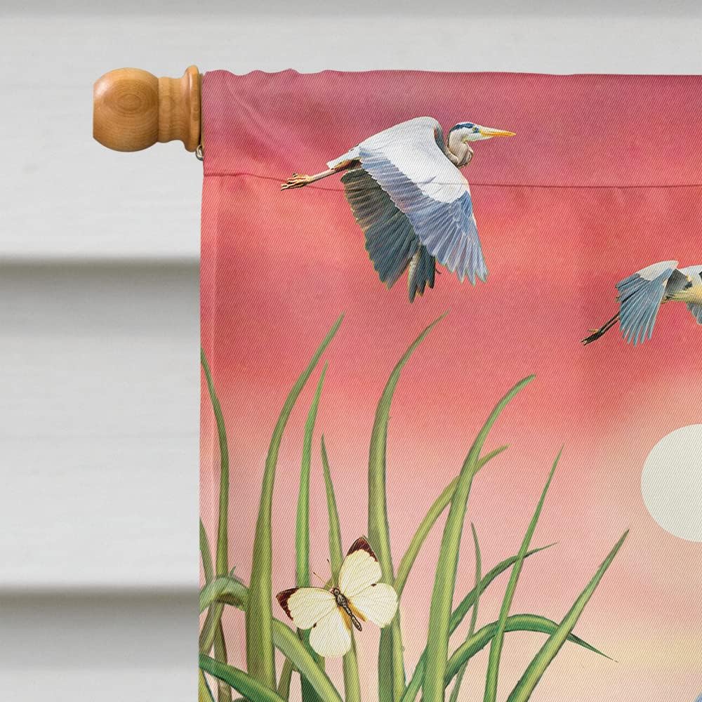 Caroline's Treasures PRS4015CHF Great Blue Heron House Flag Large Porch Sleeve Pole Decorative Outside Yard Banner Artwork Wall Hanging, Polyester, House Size, Multicolor