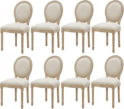 Furnimart French Country Vintage Dining Chairs Set of 8 Farmhouse Dining Chairs with Round Back and Solid Wood Legs, Oval Side Chairs for Kitchen Dining Room Living Room