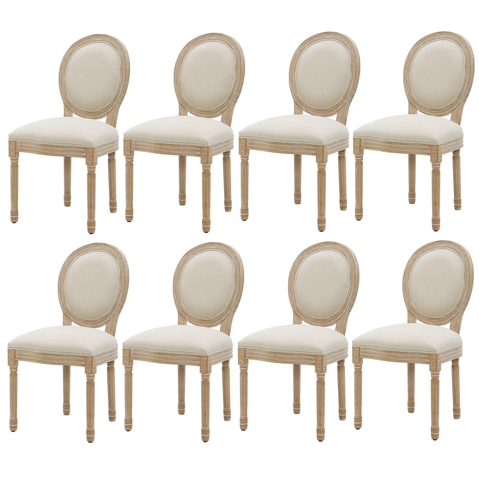 Furnimart French Country Vintage Dining Chairs Set of 8 Farmhouse Dining Chairs with Round Back and Solid Wood Legs, Oval Side Chairs for Kitchen