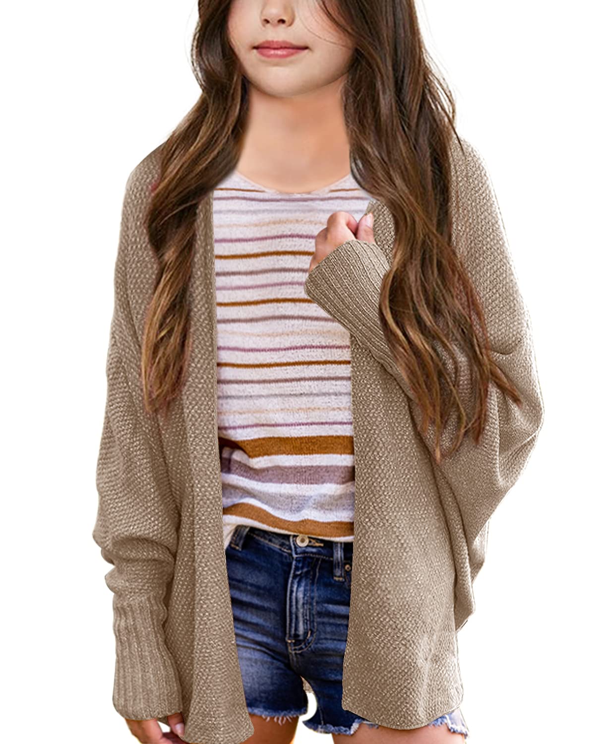 Imily Bela Girls Cardigans Kids Casual Batwing Sleeve Open Front Knitted Sweater