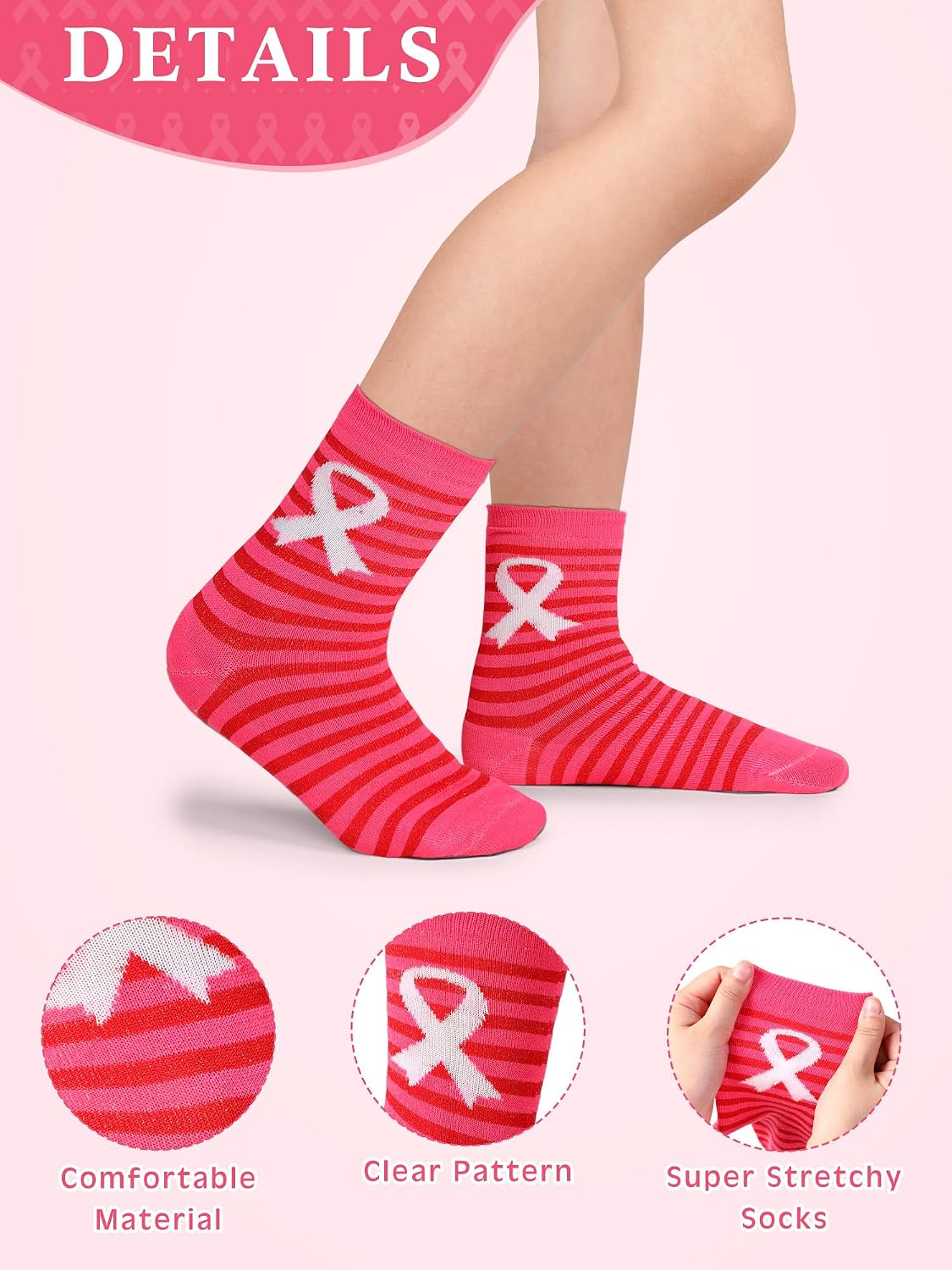 Shinymoon 48 Pairs Breast Cancer Socks for Women Pink Ribbon Accessories image 5