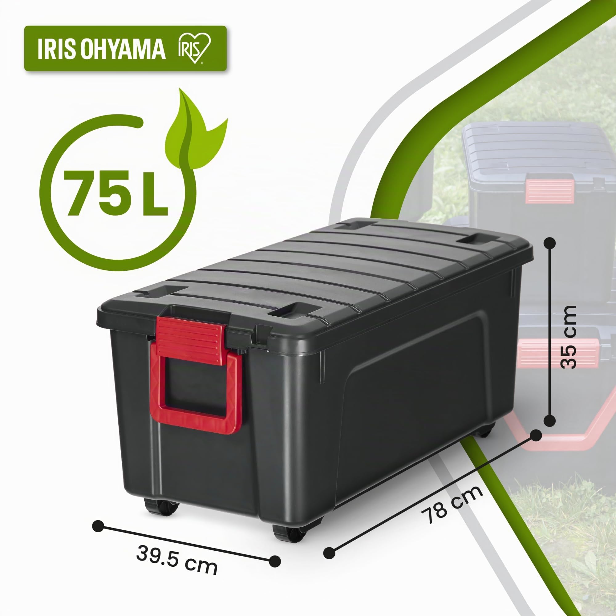Iris Ohyama, Set di 3 scatole di immagazzinaggio, fai da te, 75 L, maniglia e ruote, mobile, garage, giardino - Store it All Box SIA-75 - Nero