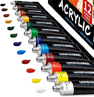 Sponsored Ad - FIXSMITH Acrylic Paint, Set of 12 Colors/Tubes (0.41 oz, 12 ml) with Storage Box, Non Fading, Non Toxic Pai...