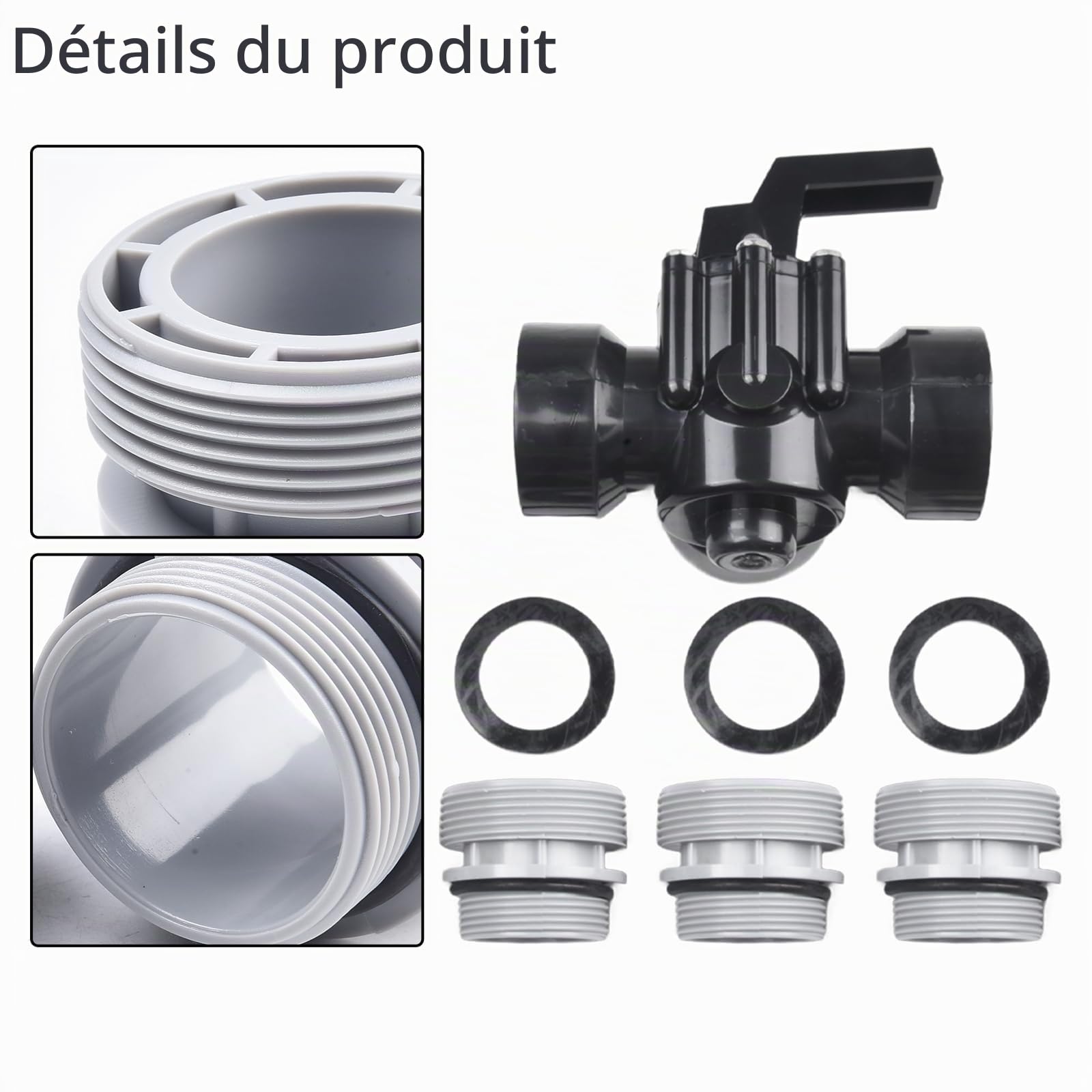 Vannes de dérivation de piscine à 3 voies pour piscine, spa, vanne de dérivation d'eau de 3,8 cm, connecteur de contrôle du débit d'eau avec ouverture filetée pour pièces d'équipement