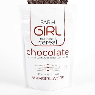 Farm Girl - Chocolate Keto Granola & Cereal - Delicious Taste - Low-Carb, Gluten Free & Grain Free - High Fat & High Protein- for Breakfast & Snack- Great for Keto, Vegan & Paleo Kitchens (300g)
