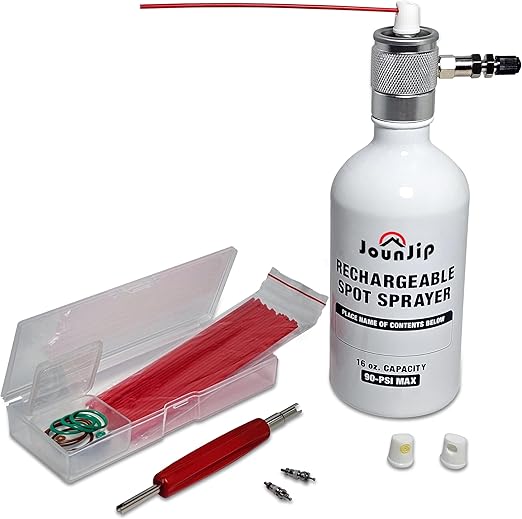 JOUNJIP Refillable Non Aerosol Compressed Air Spray Bottle- Pressurized Sprayer, Aluminum Can Sprayer for Automotive, Cleaning and Lubrication- 16 oz (Empty Bottle)