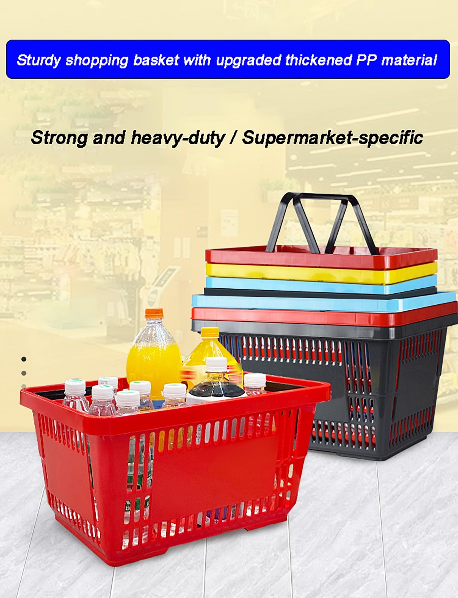 Cestas de plástico con asas, cestas de comestibles de fácil agarre para supermercado y uso minorista, juego de 4, ideal para compras cómodas