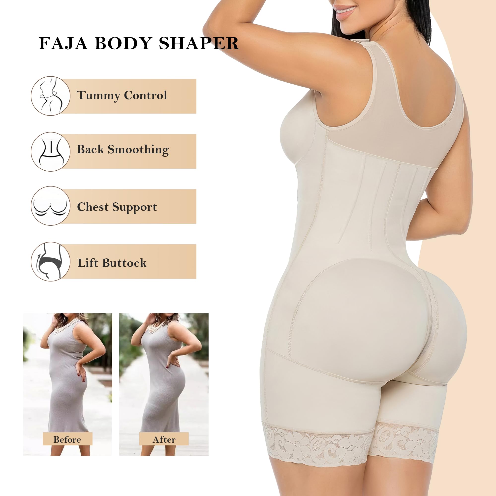 YIANNA Overbust - Fajas colombianas moldeadoras para mujer, con control de abdomen, faja moldeadora de cuerpo posoperatoria, prenda de compresión