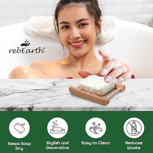Miniatura 4 de rebEarth Soporte de barra de jabón de madera hecho a mano elegante bandeja cuadrada | Autodrenante | Mantén el jabón seco | Suministros de