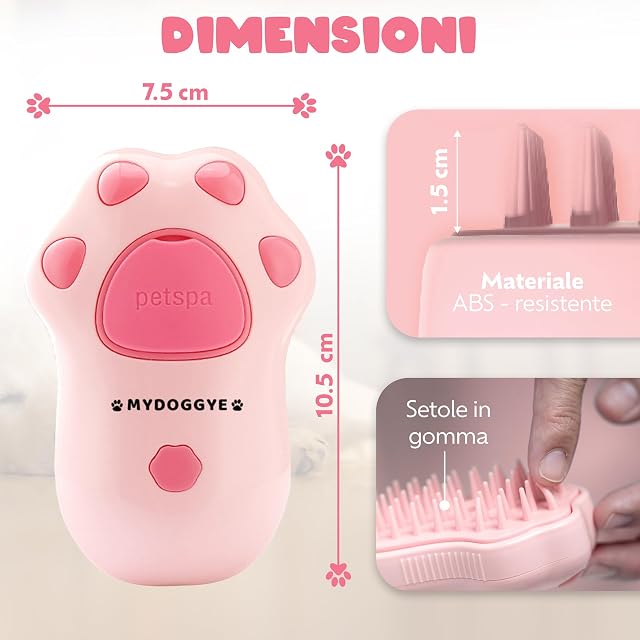 Foto 4 de 8 de MYDOGGYE Cepillo a vapor 3 en 1 para gatos y perros - Recargable con cable USB incluido