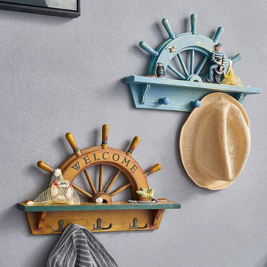 Attaccapanni Parete Appendiabiti Da Parete In Legno In Stile Mediterraneo A Forma Di Mezzo Timone A Decorazione Ingresso Soggiorno(Bruin)