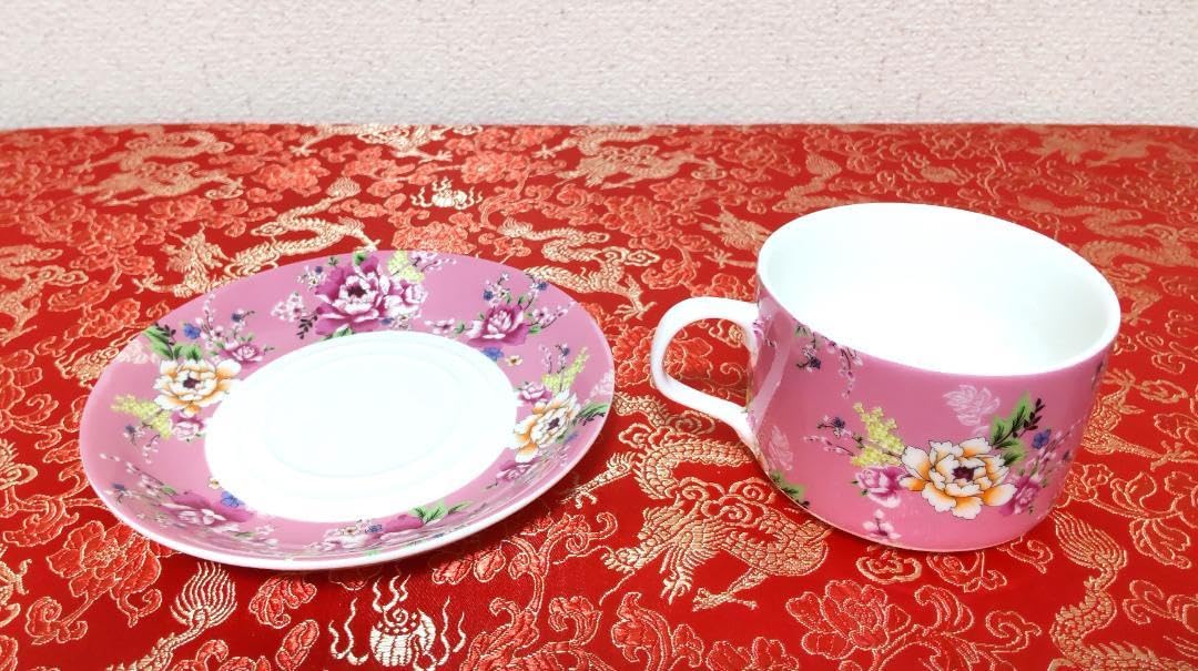 Amazon.co.jp: 台湾 客家花布 茶器 カップ＆ソーサー 花柄 ピンク 1客