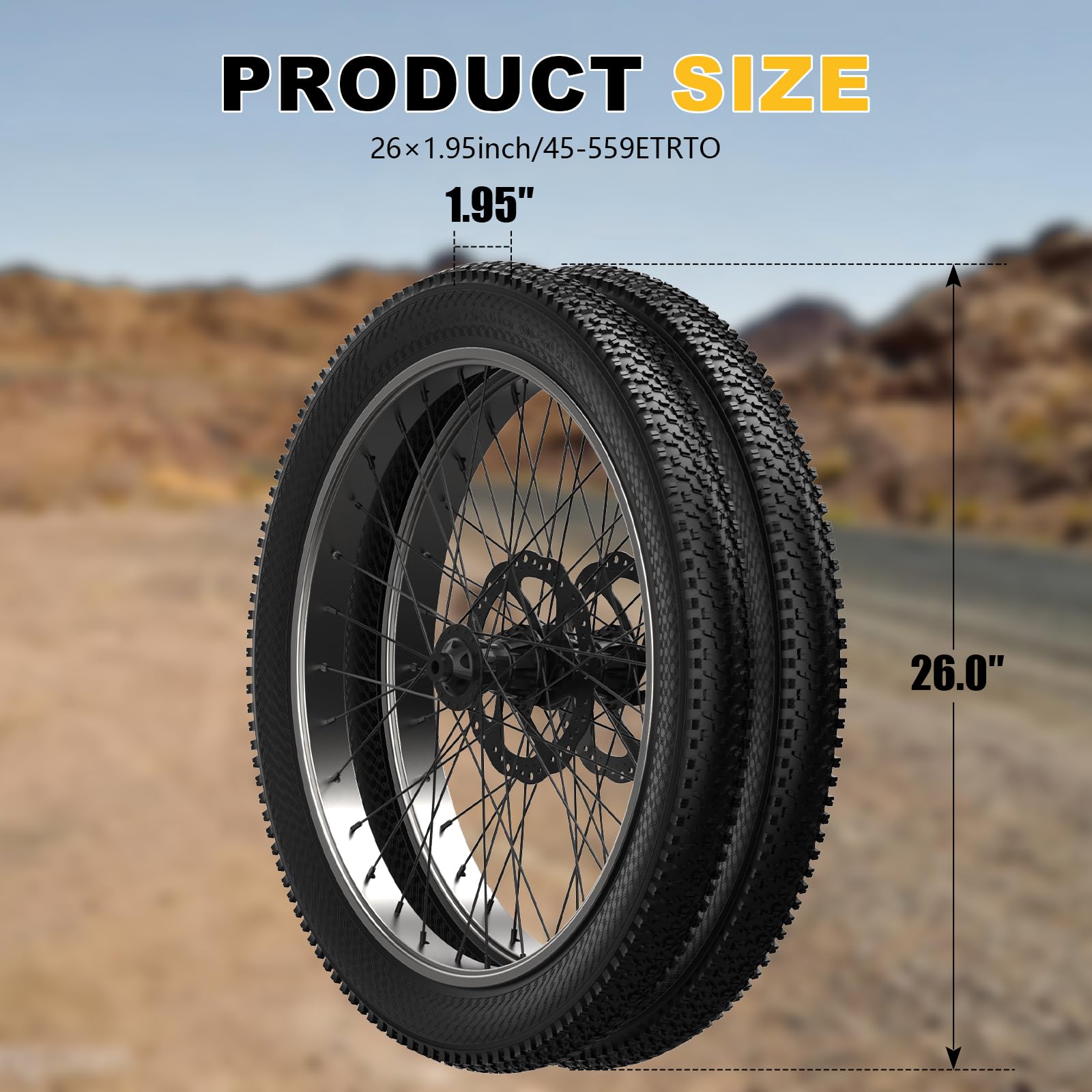 26 Inch Bike Tires Replacement 2-Pack 26x1.95 Bike Tire with Anti-Stab Weave, Folding Mountain Bicycle Tires and Tubes