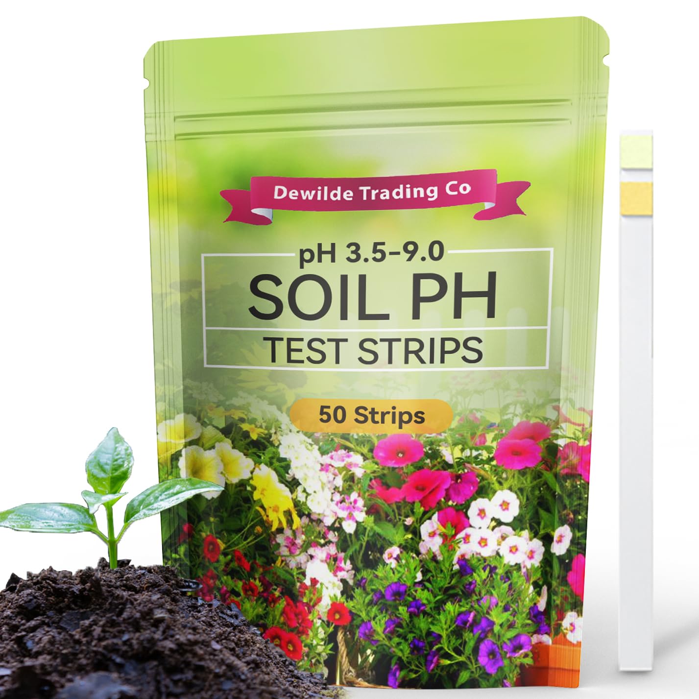Soil pH Paper Test Kit – 50 Tester Strips (3.5-9 Range) – Use for Testing Garden Home Lawn Grass Vegetable Gardening Dirt Yard Compost Outdoor and Indoor Plants, Green