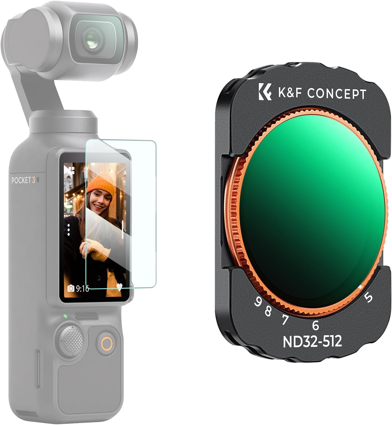 K&F CONCEPT Magnetic Variable ND32-512 (5-9 Stop) ND Filter Compatible with DJI Osmo Pocket 3, Multi-Coated Optical Glass Neutral Density Filter
