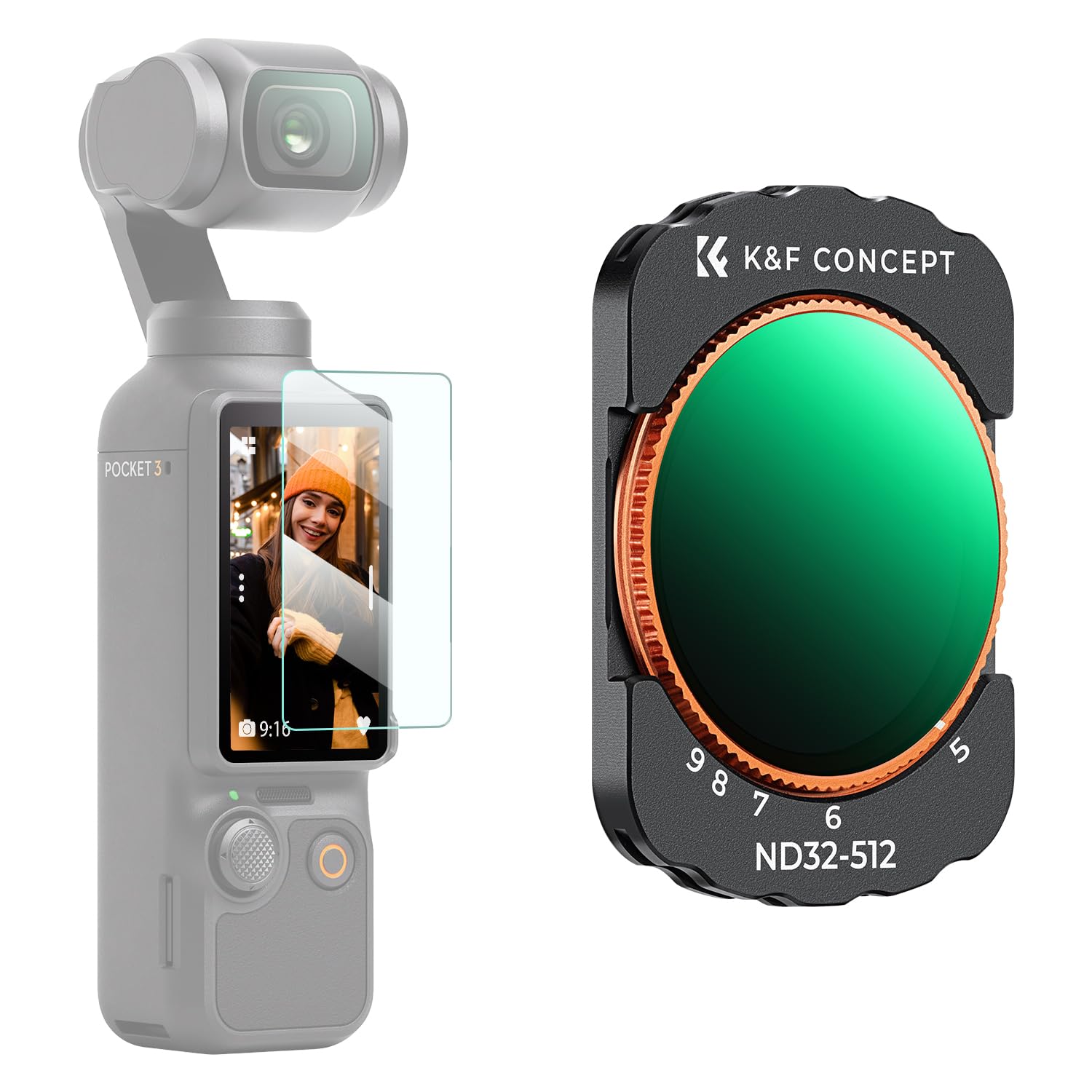 K&F CONCEPT Magnetic Variable ND32-512 (5-9 Stop) ND Filter Compatible with DJI Osmo Pocket 3, Multi-Coated Optical Glass Neutral Density Filter